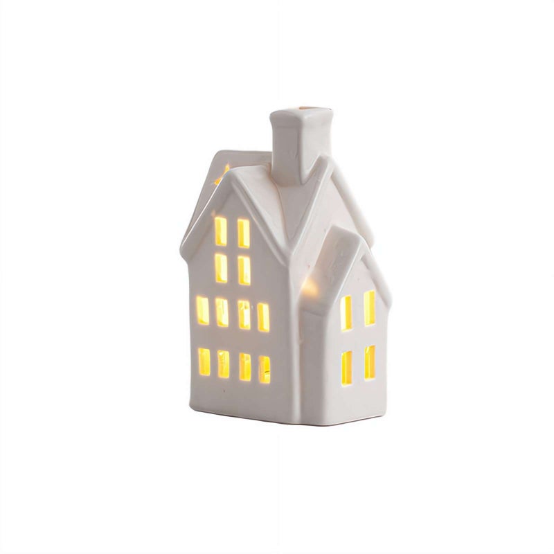Christmas Village Houses with Warm Light,White Red Green Ceramic Christmas Village Set for DIY, Winter Holiday Home Decor, Tabletop Centerpiece - Image 1